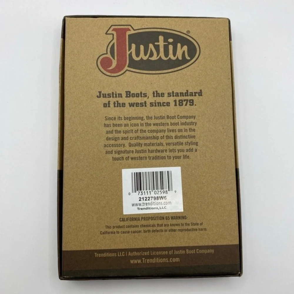 Justin Mens RFID  Low Profile Bifold Wallet Brown Leather Rodeo Western‎ NIB